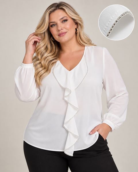 Picture of ELEGANT BLOUSE WITH BEADED RUFFLE AT THE EDGES SMART STYLE
